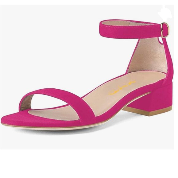 XYD Fuchsia Open Toe Ankle Strap Buckled Low Chunky Heel for Dress Sandals - Picture 1 of 8